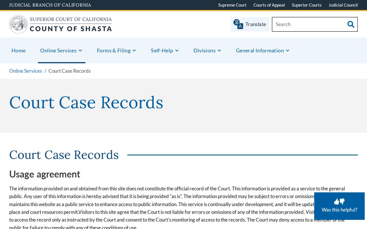 Shasta County released inmate court case records portal