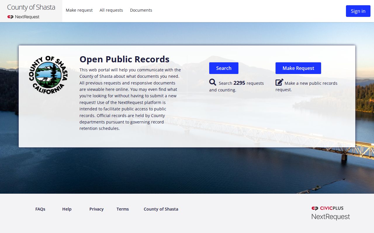 Shasta County public records portal for released inmate booking photo requests